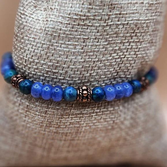 Purple Jade Chrysocholla, and Copper Beaded Bracelet - Picture 3 of 6